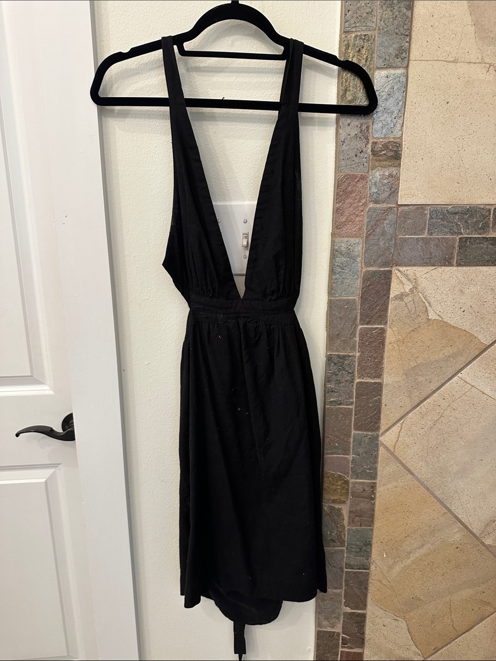 Anthropologie Black Deep V Midi Dress